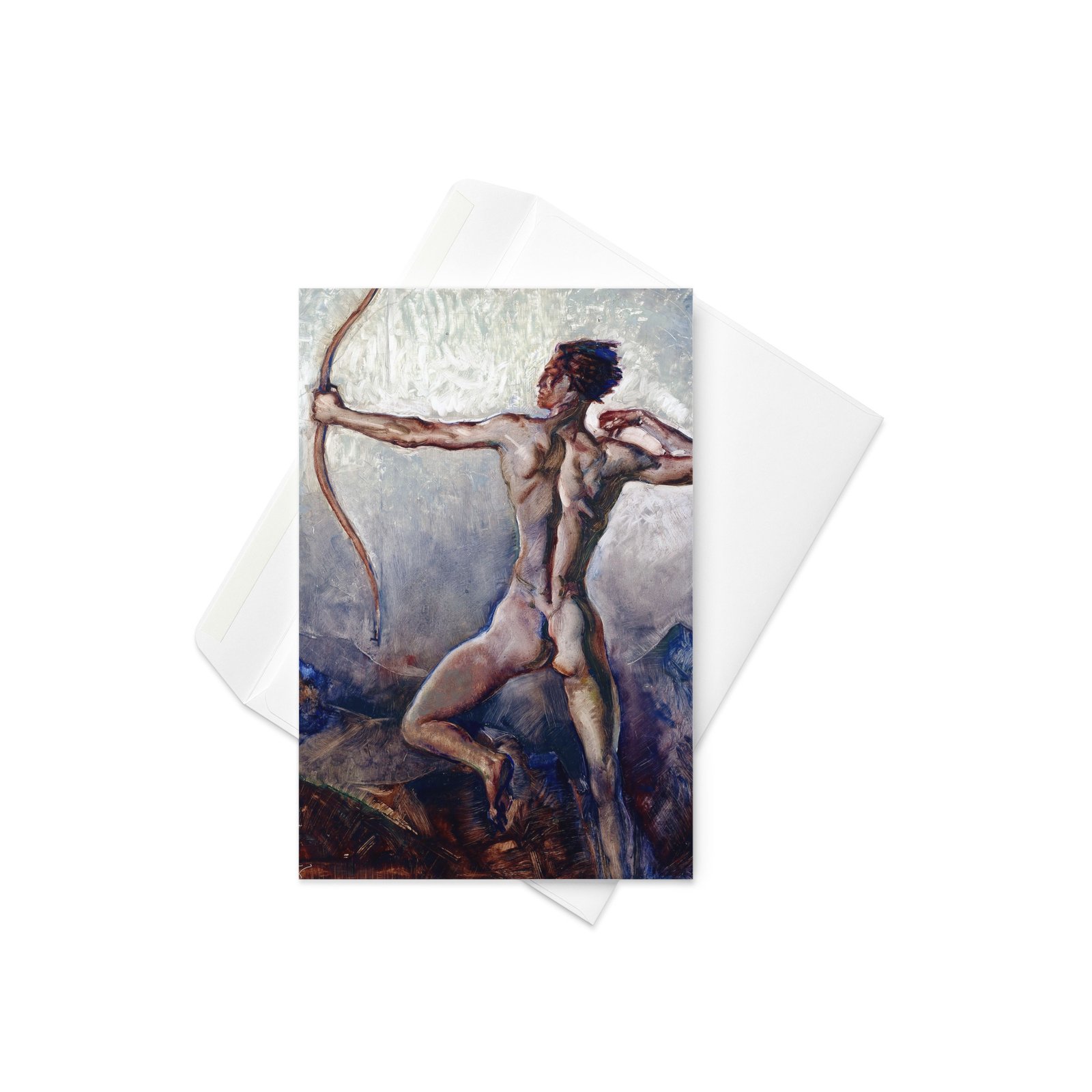 Male Nude with Drawn Bow Fine Art Greetings Card