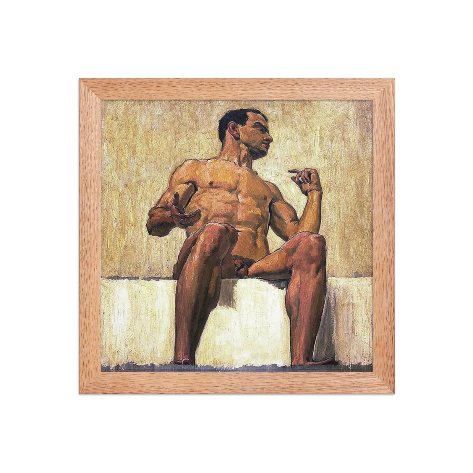 Seated Male Nude Fine Art Framed Poster