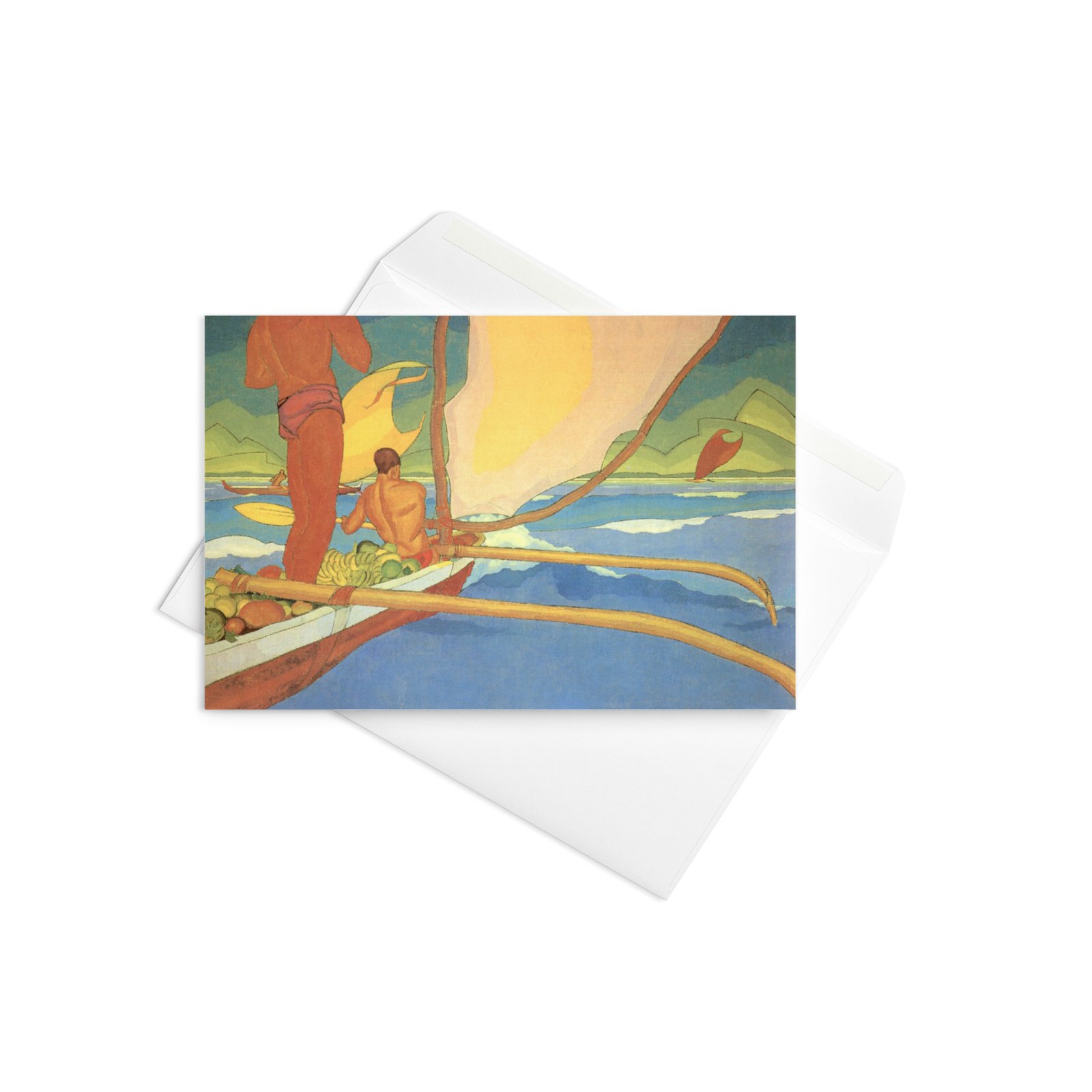 Men in an Outrigger Fine Art Greetings Card